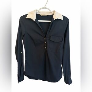 Zara Women's Dark Blue Shirt with White Collar